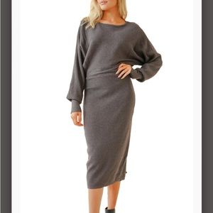 LULUS. Midi knit dress, charcoal gray. Long sleeves with cuffs. Slit on …